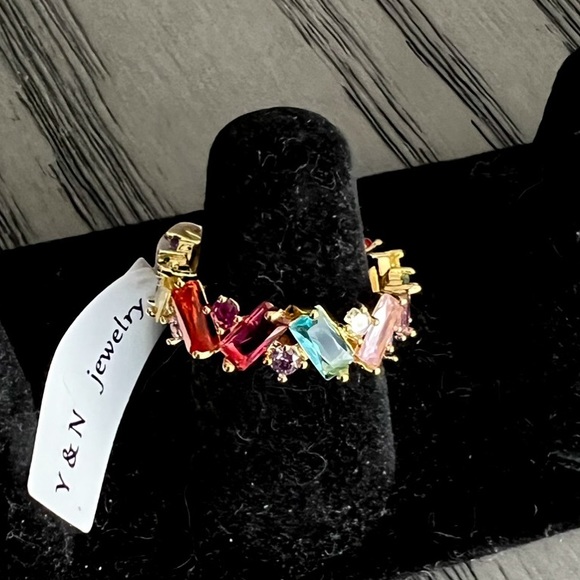 New! Multicolored Baguette Cubic Zirconia Fashion Ring Size 8 - Picture 1 of 8